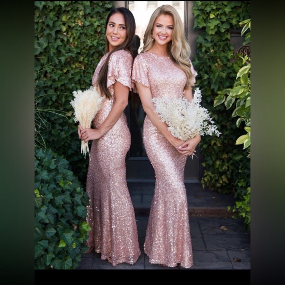 Pink Full Sequin Formal Gown- Size Large - Picture 6 of 6